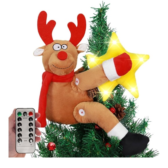 Reindeer light up plush Tree Topper with Remote - Picture 1 of 5